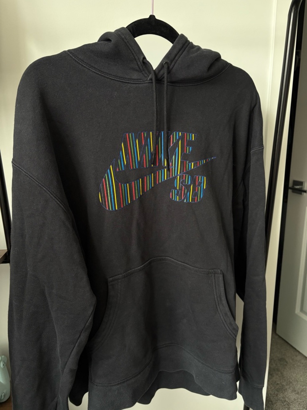 Nike Black Retro Hoodie with Rainbow Stripe Swoosh